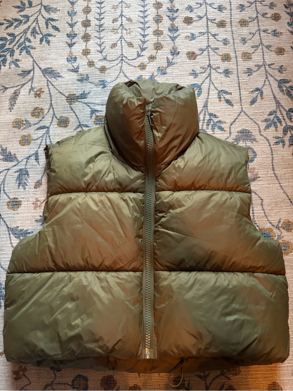 Olive Puffer Vest - Insulated Zip Front